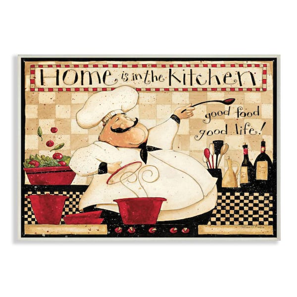 Stupell Industries "Home is the Kitchen Phrase Charming Vintage Chef" by Dan DiPaolo Unframed Drink Wood Wall Art Print 10 in. x 15 in.