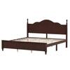 Bed frame showing wooden slat base and wood frame structure.
