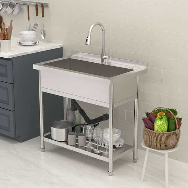 Logmey 36 in. Freestanding Stainless Steel Single Bowl Commercial