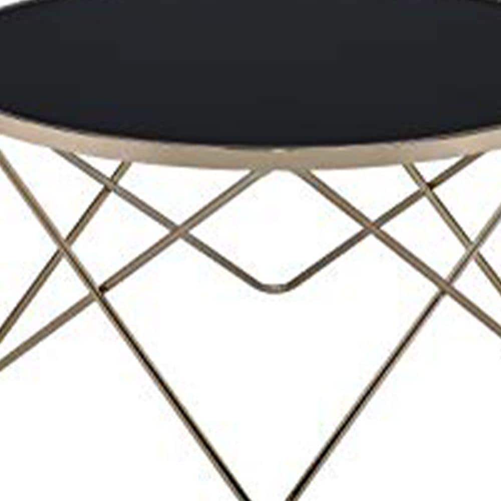 34" Black Glass and Gold Iron Round Coffee Table