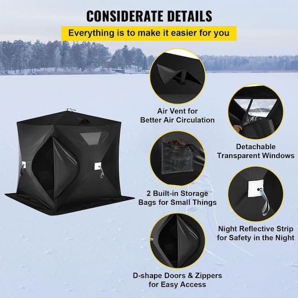 VEVOR Pop-Up Ice Fishing Tent 2 To 3 Person Portable Ice Shelter