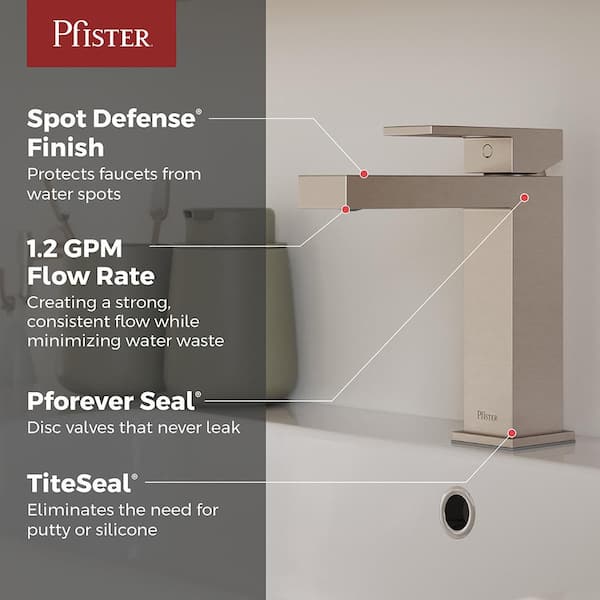 Dumont Single Handle Single Hole Bathroom Sink Faucet in Spot Defense Brushed Nickel