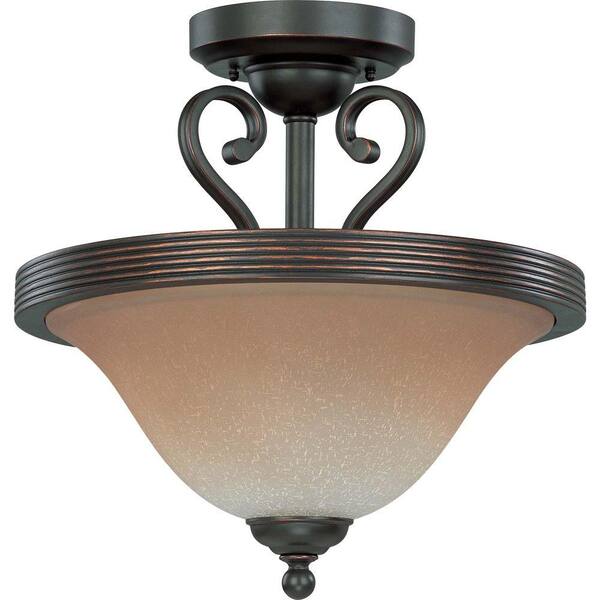 Glomar 2-Light Sudbury Bronze Semi-Flush Mount Dome Light with Champagne Linen Glass