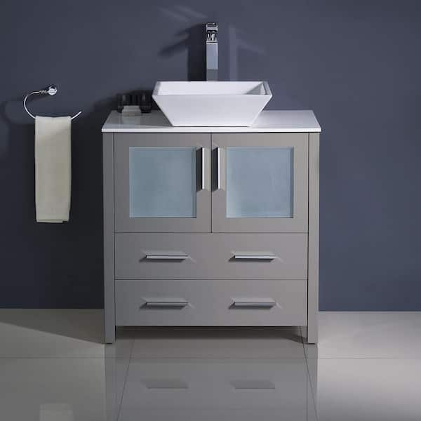 Fresca Torino 30 In Bath Vanity Gray With Glass Stone Top White Vessel Sink Fcb6230gr Cwh V The Home Depot Fresca Torino 30 In Bath Vanity, 30 Inch Vessel Sink Vanity Top