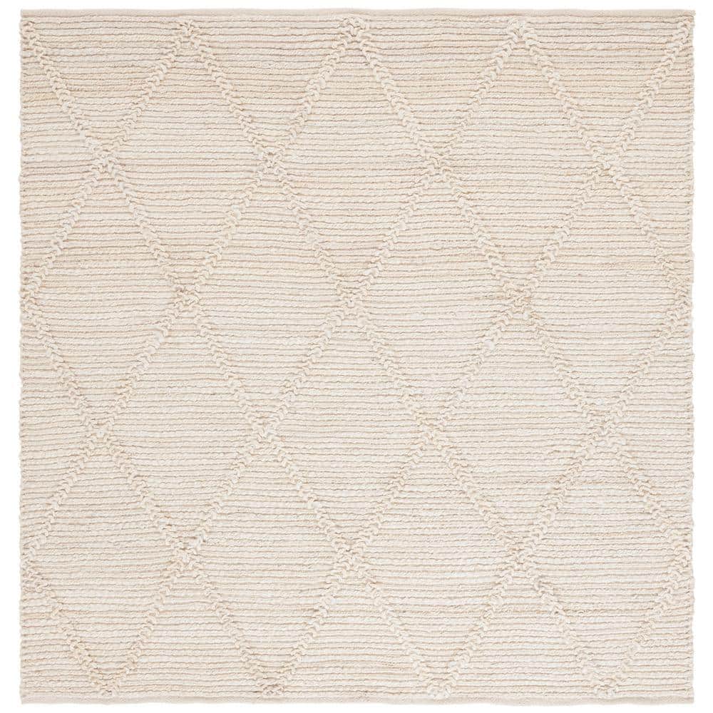 Hand-Knotted Square Off-White Jute Area Rug 6'x6'