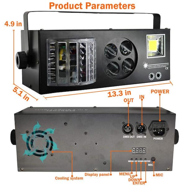 Lukyamzn RGBW 4 in 1 DJ Lights, Mixed Effect Sound Activated Stage Lights LED Pattern Lights Strobe Light, Remote and DMX Control