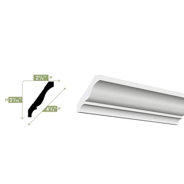 Ekena Millwork 3-3/8 in. x 4-1/4 in. x 96 in. Crown Moulding, PVC (8-Pack)
