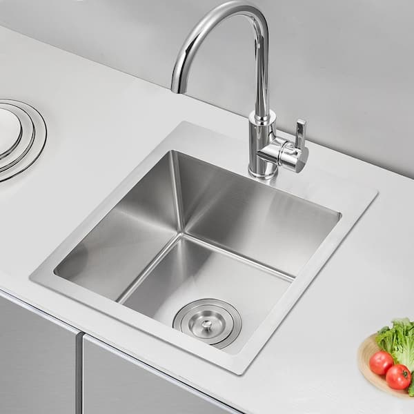 13 in. x 15 in. x 8 in. Drop in Bar Sink with Basket Strainer, Stainless Steel Topmount Small Kitchen Sink Single Bowl