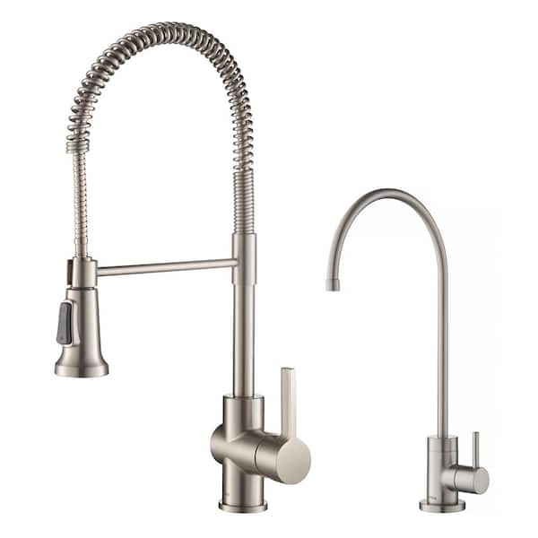 KRAUS Britt Commercial Style Kitchen Faucet and Purita Water Filter Faucet Combo in Spot Free Stainless Steel