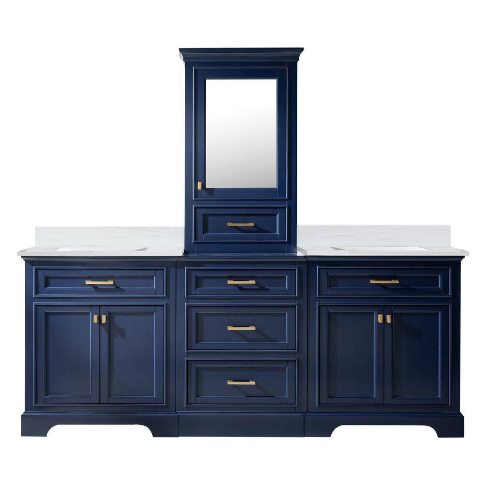 Milano 84 in. W x 22 in. D Bath Vanity in Blue with Quartz Vanity Top in White with White Basin price history on PriceWatchPro