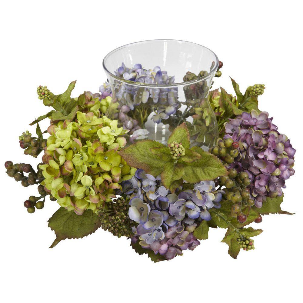 Clear Glass Planter with Mixed Hydrangea Floral Arrangement