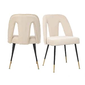 63.78 in. W Modern Beige Velvet Upholstered Dining Chair with Nailheads (Set of 2）