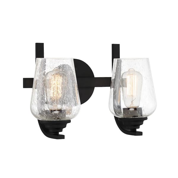 Minka Lavery Shyloh 13.5 in. 2-Light Black Vanity Light with Clear Seeded Glass Shades