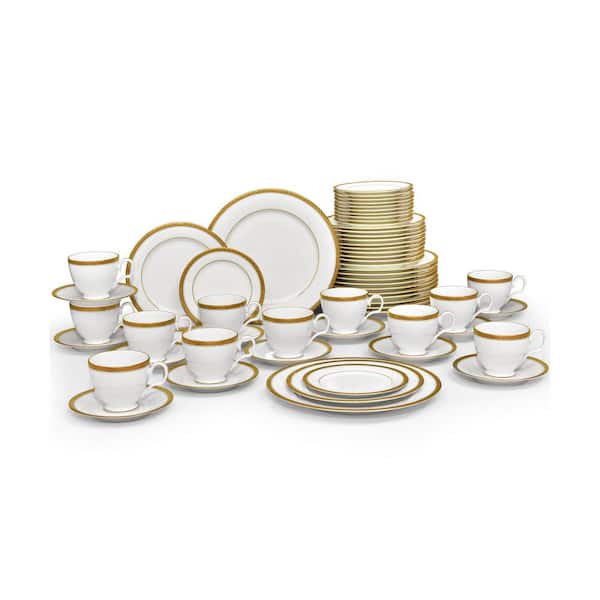 Noritake Charlotta Gold 60-Piece (Gold) Porcelain Dinnerware Set, Service for 12