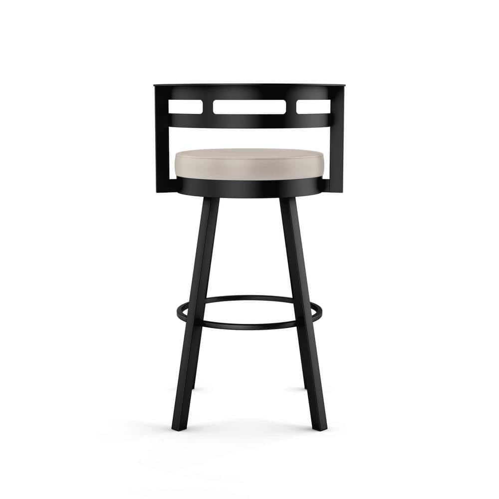 Sophisticated Cream Faux Leather Swivel Counter Stool with Black Metal Frame