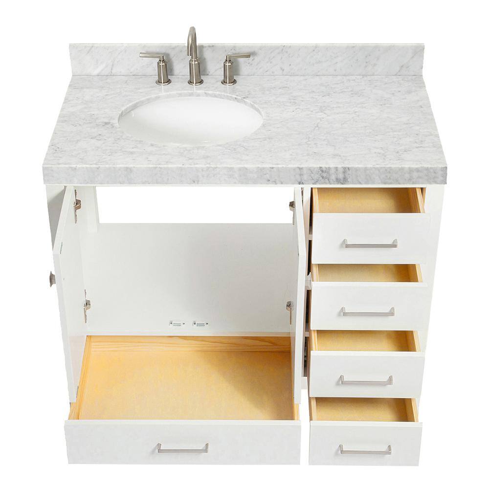 Cambridge 42'' White Wood Single Bathroom Vanity with Carrara Marble Top
