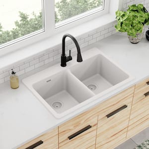Quartz Classic 33in. Drop-in 2 Bowl White Granite/Quartz Composite Sink Only and No Accessories