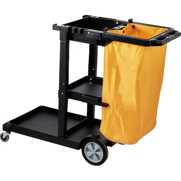 Cleaning Cart, 200 lbs. Capacity Plastic Housekeeping Cart, with 25 gal. PVC Bag, 47 x 20 x 38.6 in. Yellow and Black