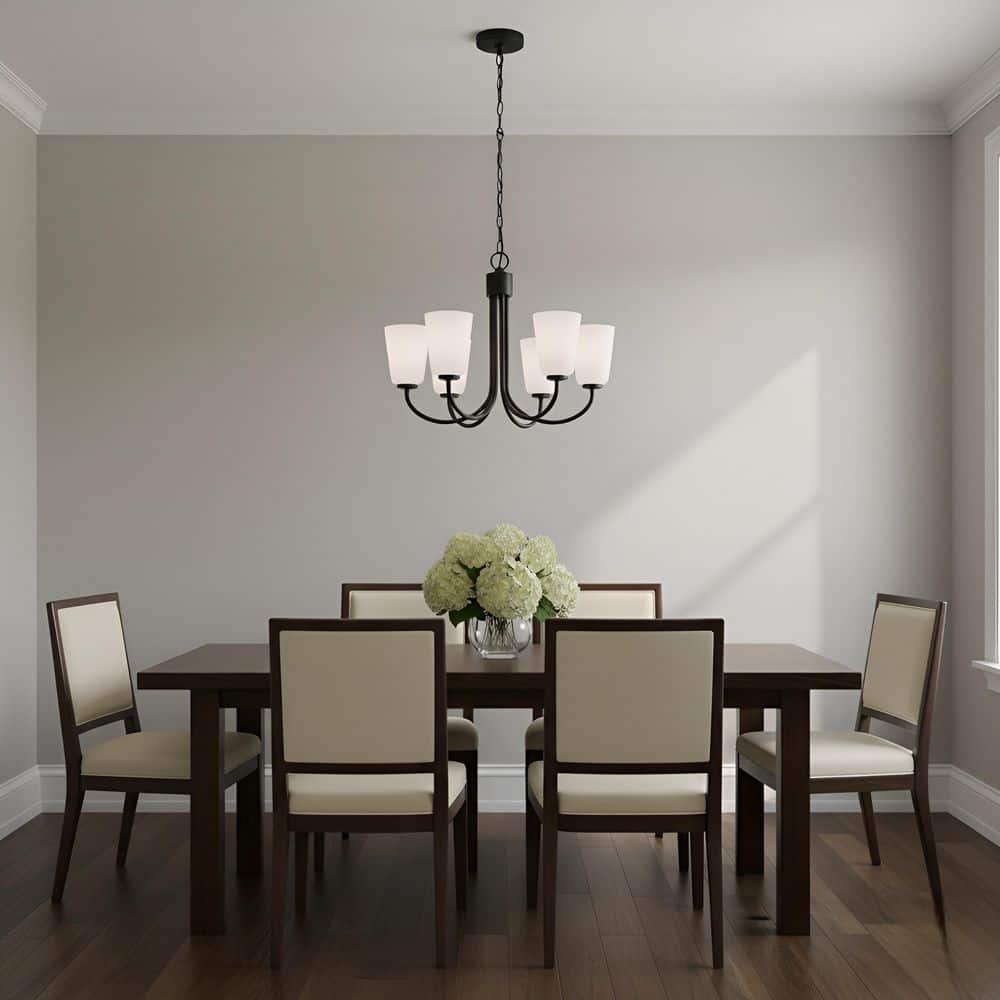 Miles 5-Light Midnight Black with White Glass Shades Transitional Dimmable Chandelier price history on PriceWatchPro