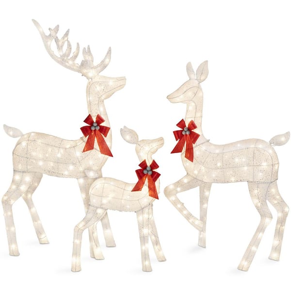 3-Piece 6. 5ft White Lighted Christmas Deer Set Outdoor Yard Decoration w/ 385 LED Lights, Stakes