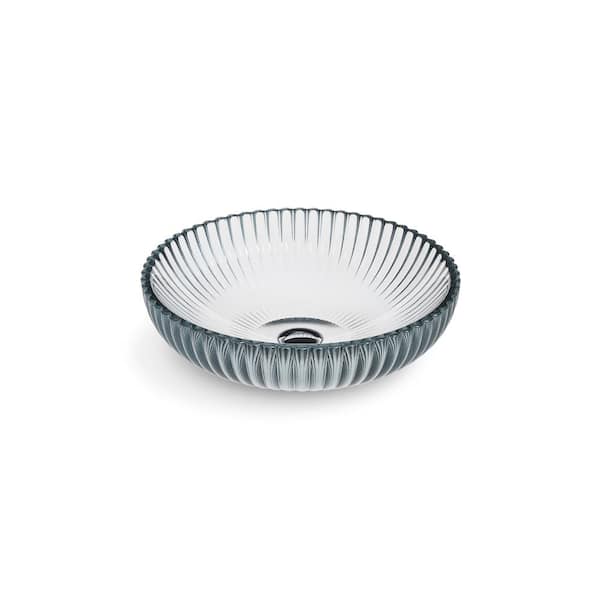 Salute Glass Round Vessel Bathroom Sink in Ice