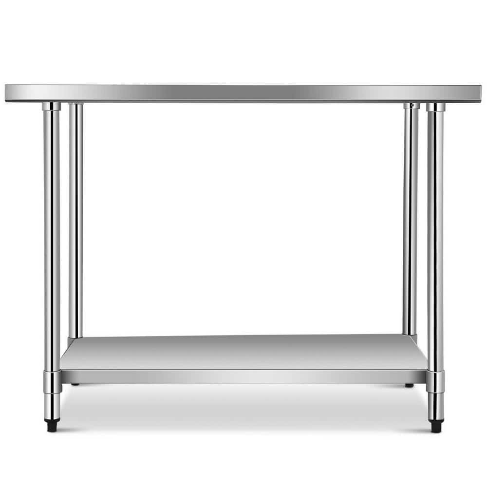 48" Silver Stainless Steel Kitchen Worktable with Storage Shelf