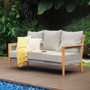 Cambridge Casual Nassau Teak Wood Outdoor Couch Sofa Daybed with Beige Cushion