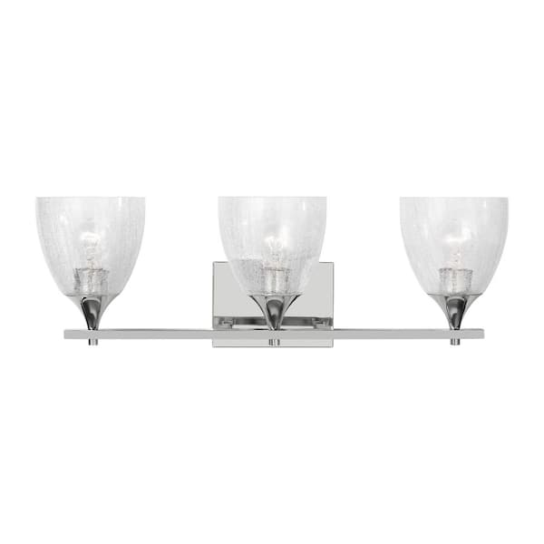 Generation Lighting - Toffino 26 in. W x 8.875 in. H 3-Light Chrome Modern Bathroom Vanity Light with Clear Crackle Glass Shades