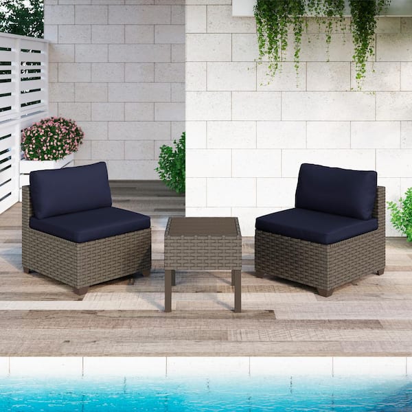 TK CLASSICS Keys 3-Piece Metal Patio Conversation Set with Cobalt Cushions