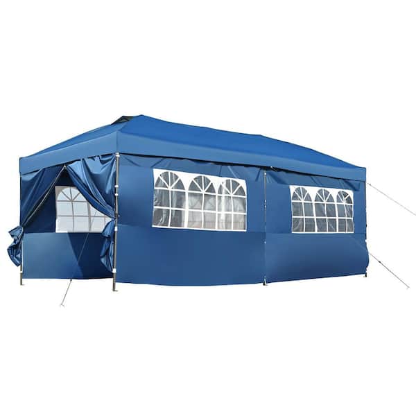 Unbranded TREXM 10 ft. x 12 ft. Blue Outdoor Pop Up Canopy Tent Heavy Duty with Sidewalls, Wheeled Bag