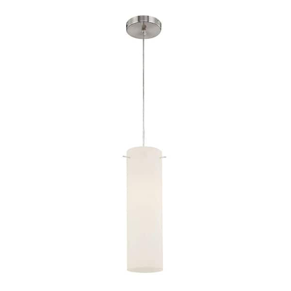 Titan Lighting 1-Light Satin Nickel and White Glass Pendant