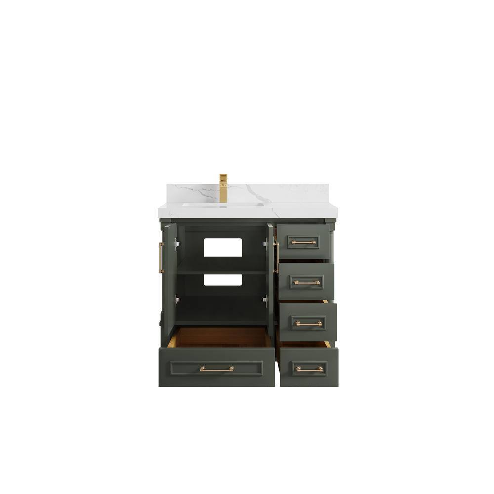 Pewter Green 36" Single Bathroom Vanity with Calacatta Quartz Top