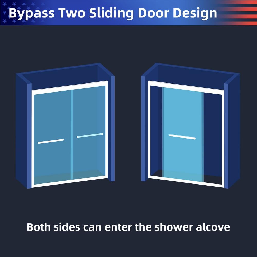 Chrome Finish Sliding Shower Door with Clear Tempered Glass, 48" x 70"
