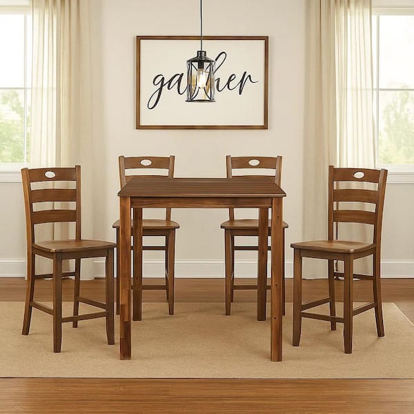 Tori 5-Piece Square Acacia Brown Wood Top Counter Height Dining Set Seats 4
