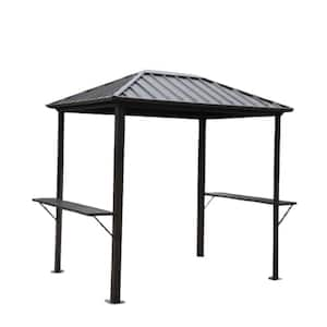 6 ft. x 8 ft. Dark Brown Aluminum Frame Outdoor Grill Hard Top Gazebo with Galvanized Steel and Double-Sided Shelves