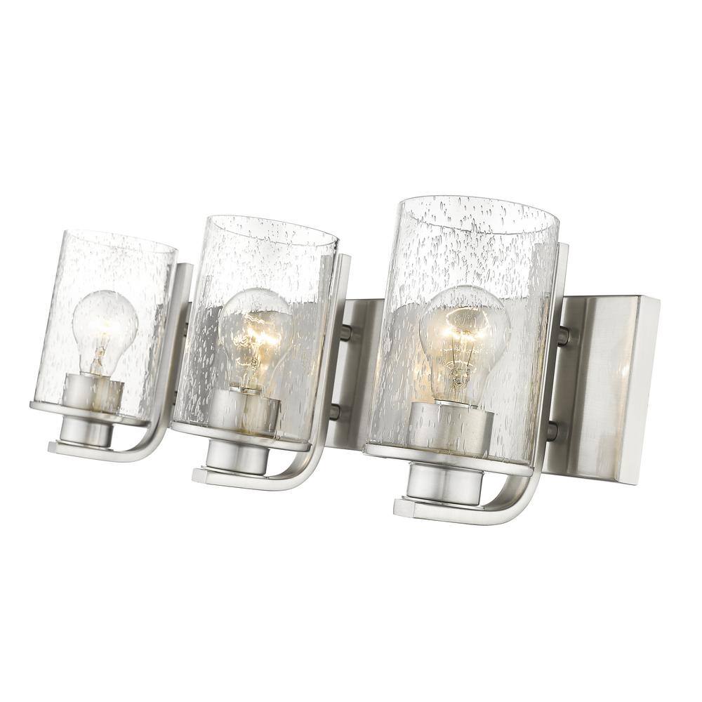 Beckett 3-Light Brushed Nickel Vanity with Clear Seedy Glass Shades
