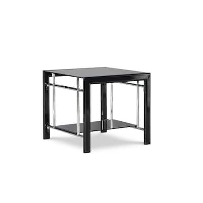Powell Company Henny Black Glass End Table, Black and silver