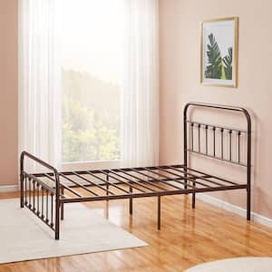 Victorian Bed Frame Bronze Purple, Heavy-Duty Metal Bed Frame, Full Size Platform Bed with Headboard, No Box Spring Need