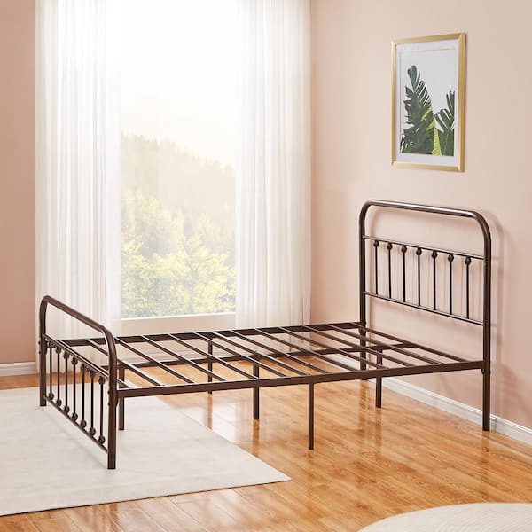 Victorian Bed Frame Bronze Purple, Heavy-Duty Metal Bed Frame, Full Size Platform Bed with Headboard, No Box Spring Need