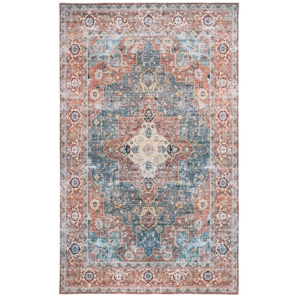 SAFAVIEH Arizona Rust/Blue Green 8 ft. x 10 ft. Border Ornate Machine Washable Area Rug