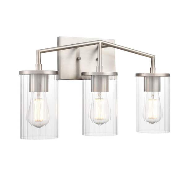 Beverlly 20 in. 3-Light Brushed Nickel Vanity Light with Clear Beveled Glass Shades