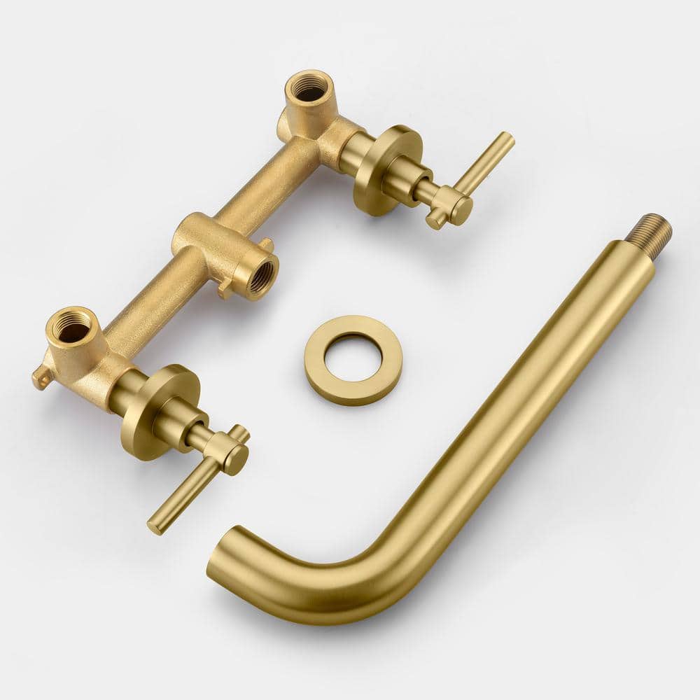 Brushed Gold Double Handle Wall Mount Tub Faucet