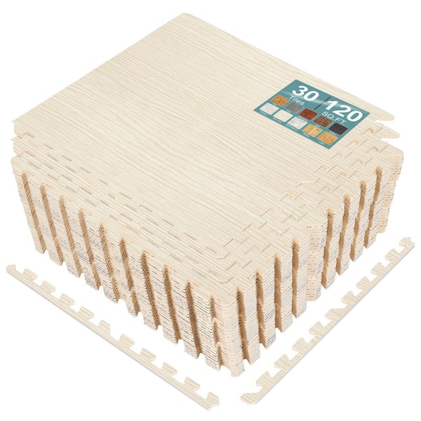 Light Pine 24 in. W x 24 in. L x 0.38 in. Thick Foam Interlocking Gym Floor -Tiles (30-Tiles/Pack) (120 sq. ft.)