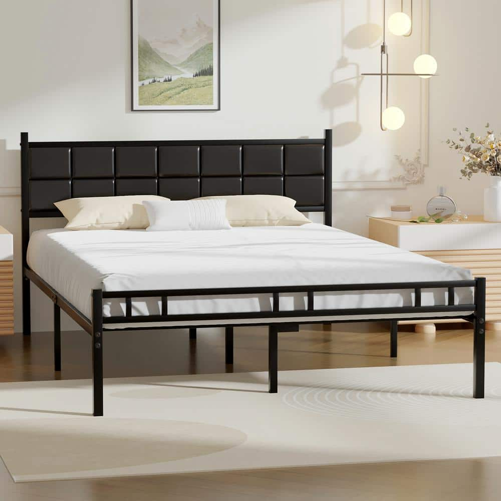 VECELO Heavy-Duty Bed Frame Black Metal Frame Queen Platform Bed With ...