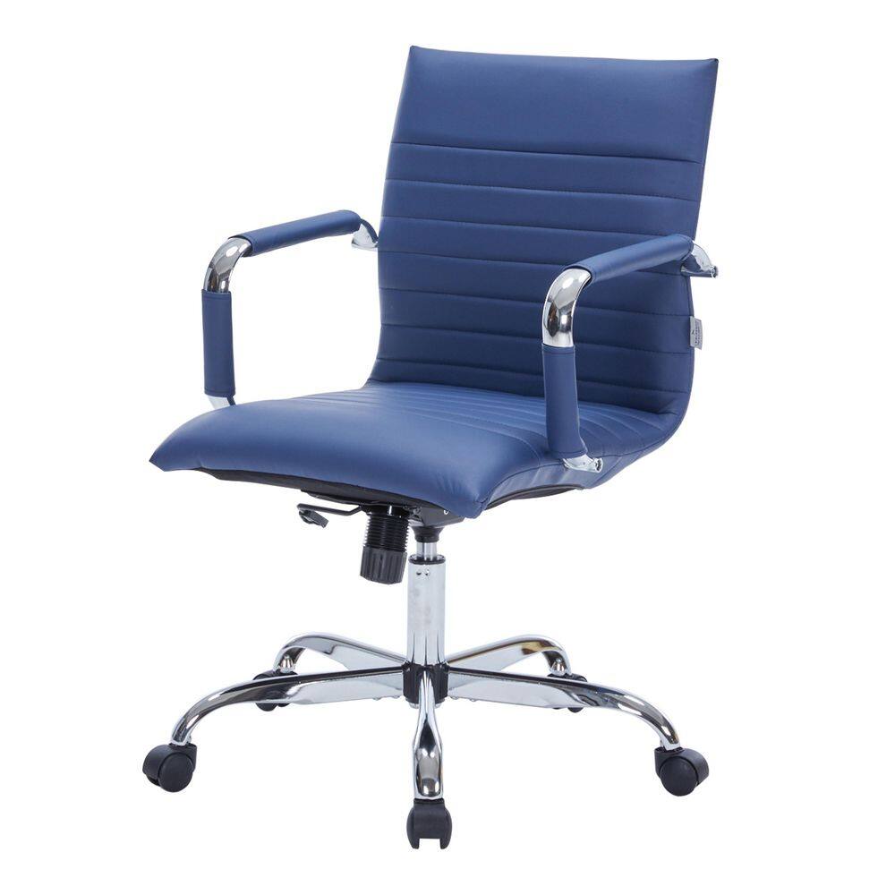 Harris Navy Blue Leatherette Swivel Office Chair with Steel Frame