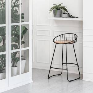 Tegan 31 in. Natural Bucket Seat Metal frame Counter Height Foot rest Counter Stool with Natural Mango Wood seat