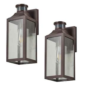 Oil Rubbed Bronze Motion Sensing Outdoor Wall Outlet Wall Sconce with No Bulbs Included Clear Seedy Shade (Pack of 2)