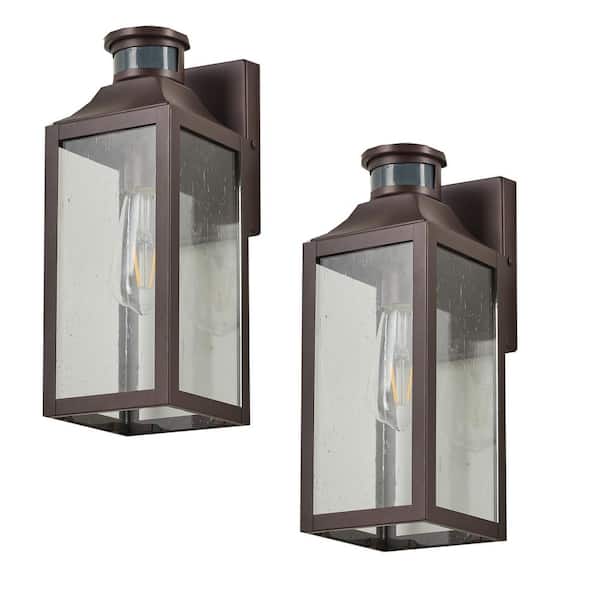 Unbranded Oil Rubbed Bronze Motion Sensing Outdoor Wall Outlet Wall Sconce with No Bulbs Included Clear Seedy Shade (Pack of 2)
