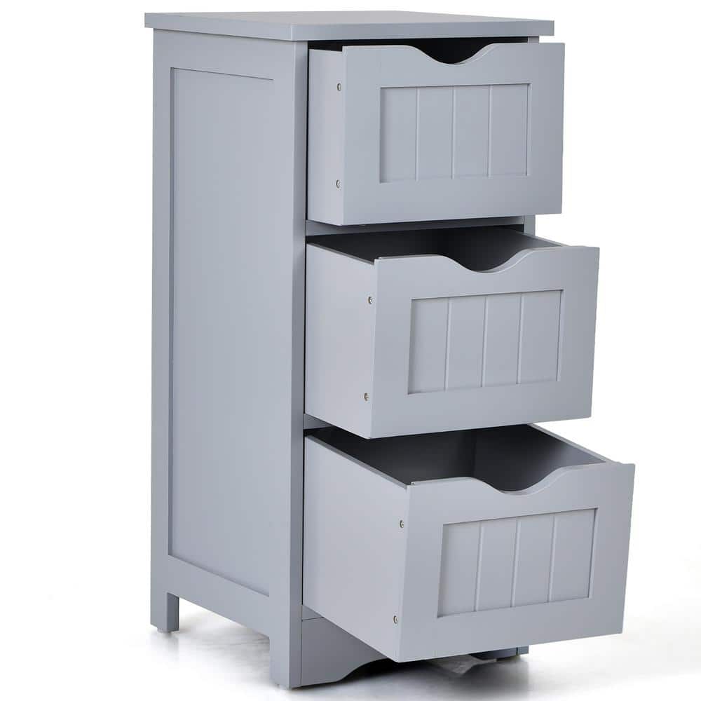 Bathroom Floor Cabinet 12in. W x 12in. D x 25''in. H Wood Freestanding Linen Cabinet w/3 Drawers in Gray price history on PriceWatchPro