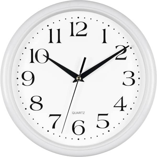 Afoxsos 10 in. Round White Analog Plastic Frame Non Ticking Wall Clock Battery Operated